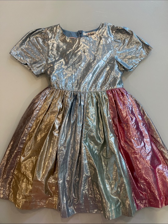 Mini Boden Other - Mini Boden Metallic Multi-Color Dress - Silver & Rainbow Panels